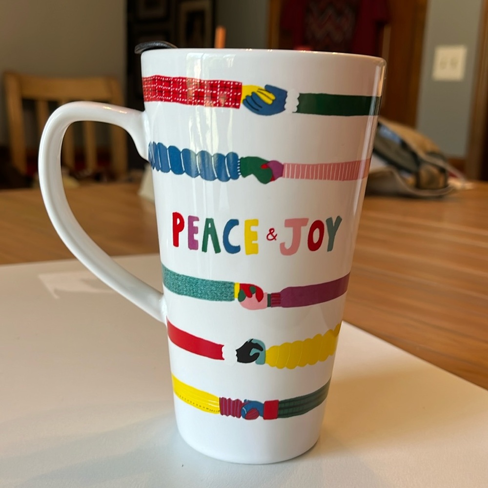 Peace and Joy Christmas Holiday travel coffee hot cocoa mug.